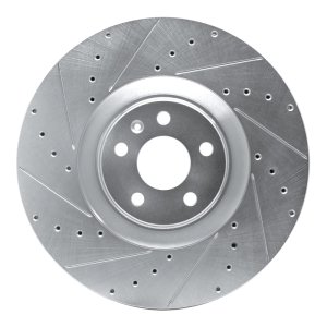 Volvo XC90 Brake Rotor (1) - Front Left - R1 Concepts - Drilled & Slotted - Silver - `16-`26
